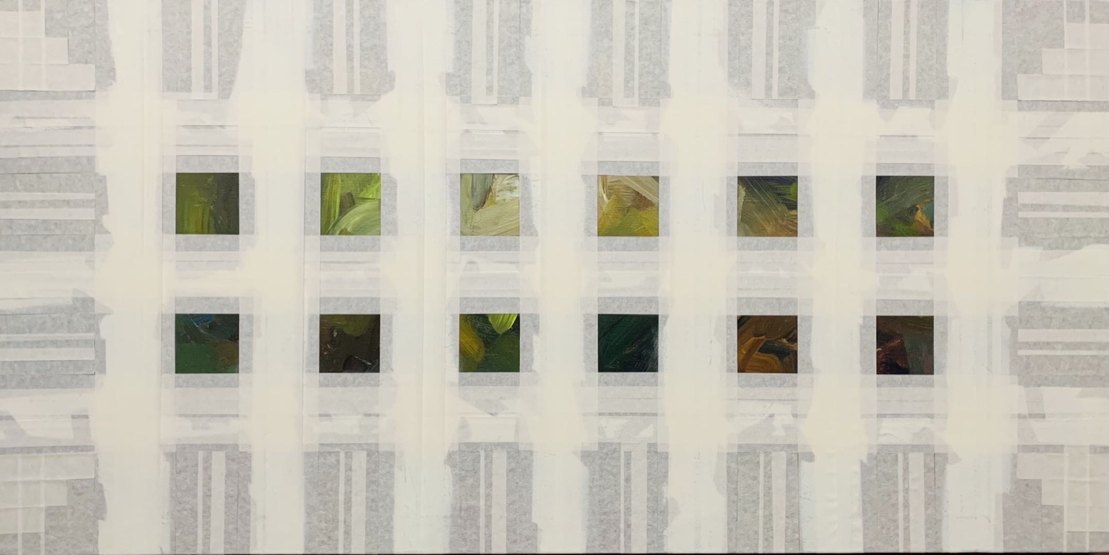 Soothe My Pain With Your Tenderness — acrylic on canvas with masking tape, 120 × 60 cm