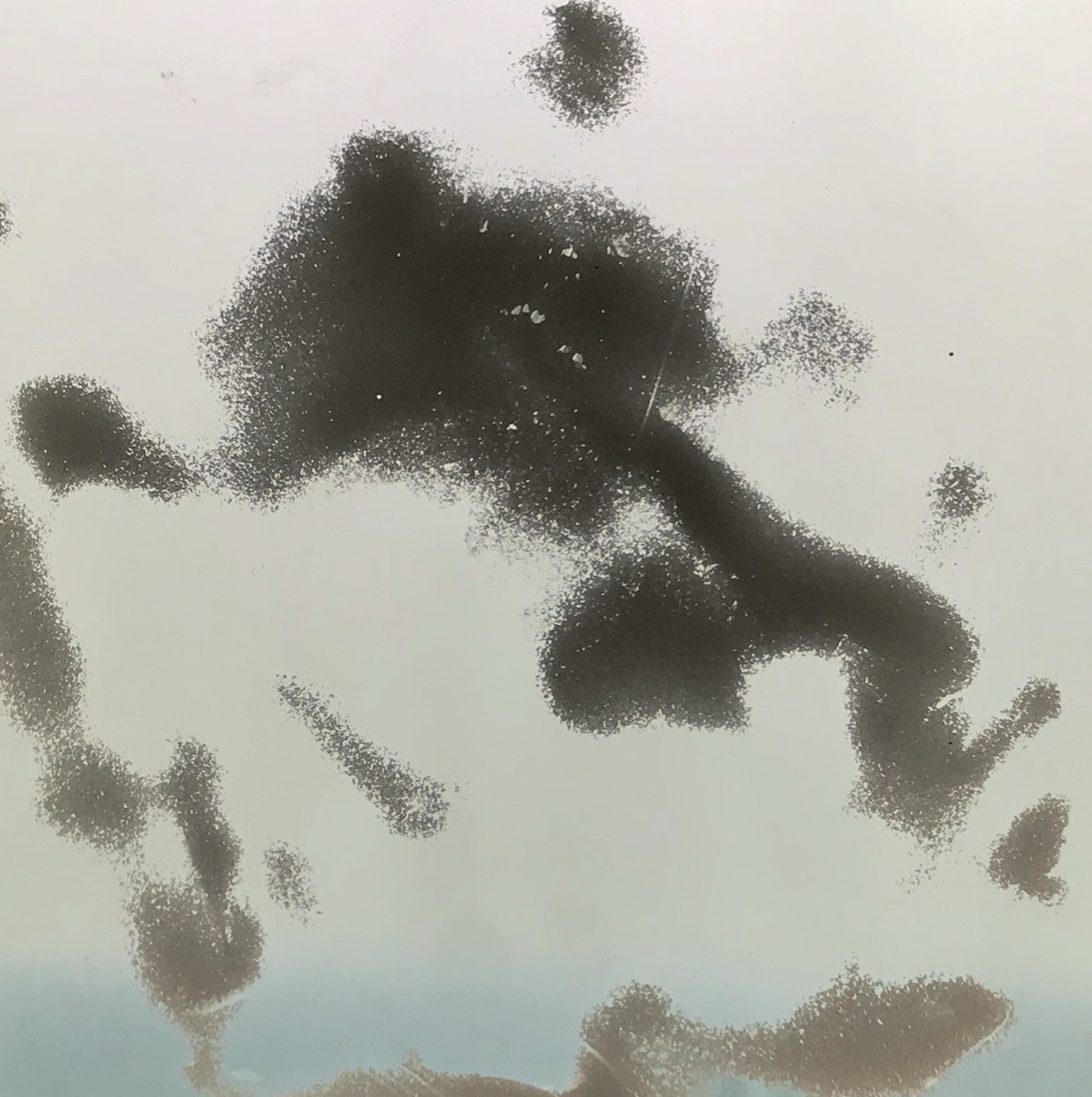 Sequence and Confinement — ink and paint on vertical glass panel
